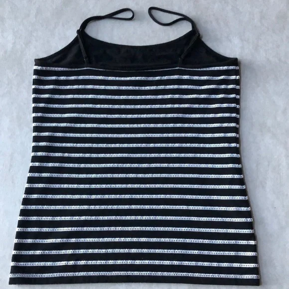 LOFT Black With White Stripes Adjustable Spaghetti Strap Camisole Tank Size S - Picture 2 of 13